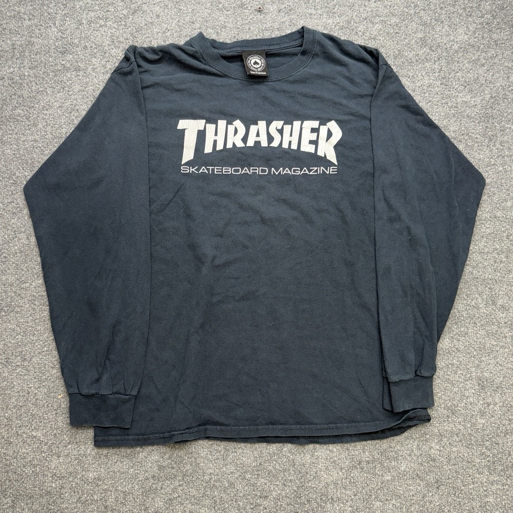 Thrasher Skateboard Magazine Long Sleeve T Shirt Black/White Skater Y2K Mens L